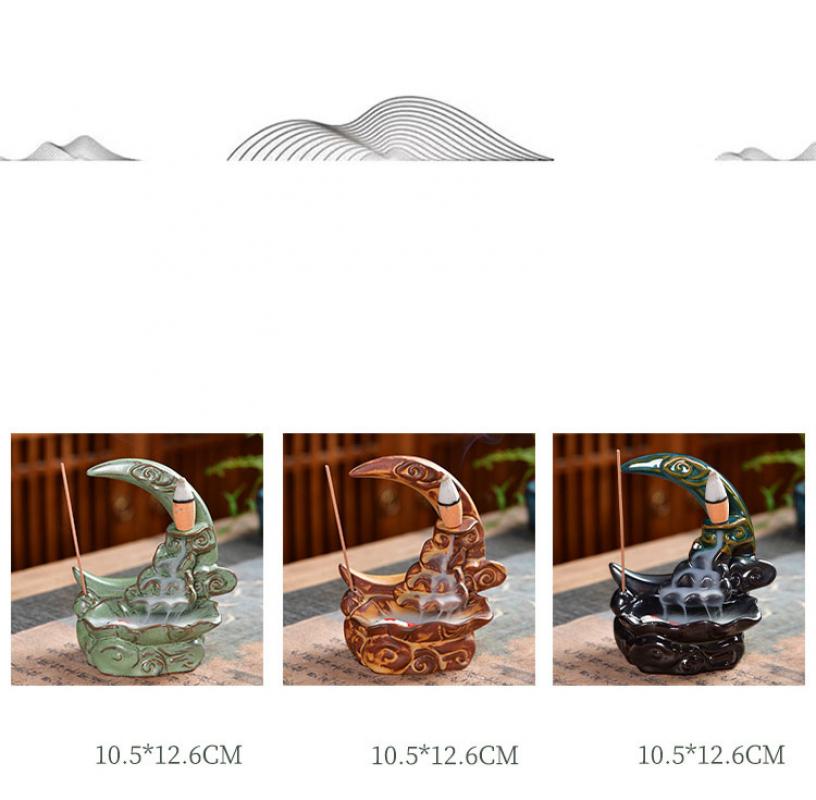 Lotus Pond Moonlight Noir Bleu - Brûleur à contre-courant en porcelaine - 12,5x10,5cm - Chine - NEW922