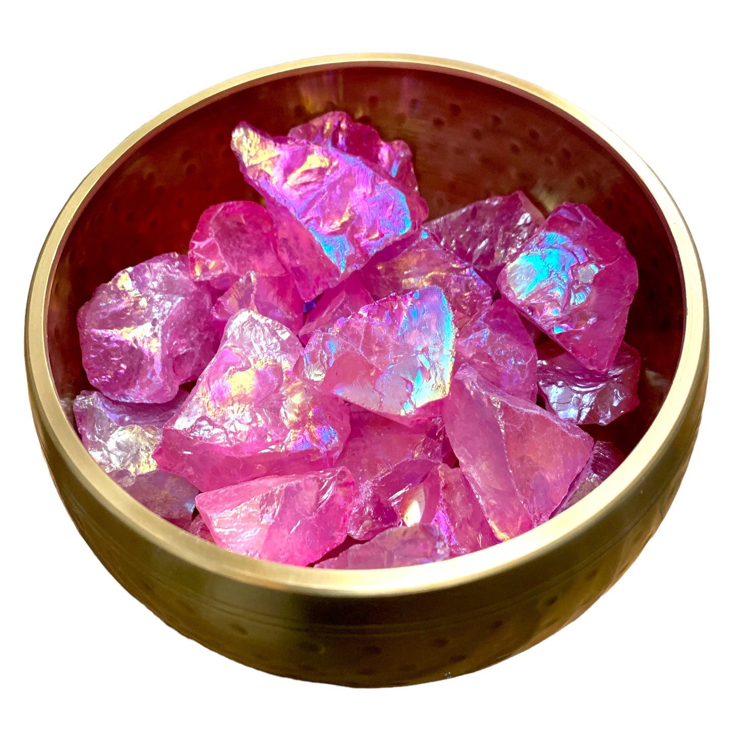 Quartz Chunks Aura Hot Pink Finish - 1.5 to 2.5 inch - per gram - India - 500 gram minimum - China - NEW223