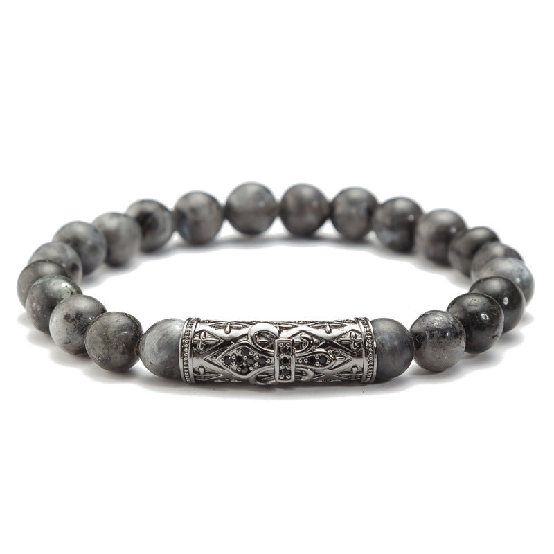 Labradorite & Brass with Gun Black Plated Bracelet - Anti-fatigue & micro pave zircone cubique - 8mm Longueur 7.5 Inch - NEW521