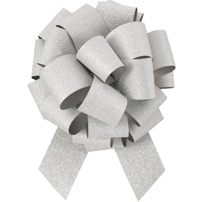 Pack of 24 - SILVER Super Glitter Perfect Bow - 5.5 x 1.5 inch 20 loop