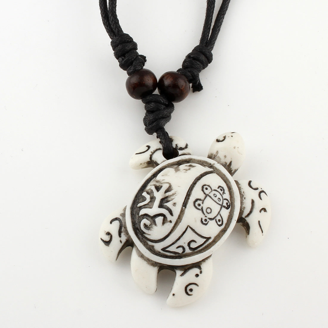 Plastic White Turtle Necklace with Linen - Unisex