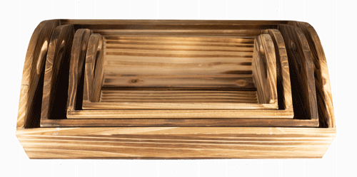 Set of 4 Brown Pine wood Trays