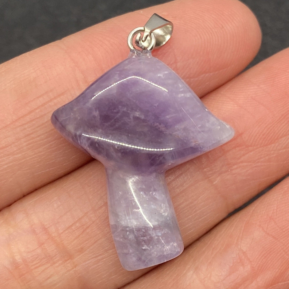 Amethest Gemstone Mushroom Pendant with Brass Silver Color Plated Hole - 22x29mm - China - New1122