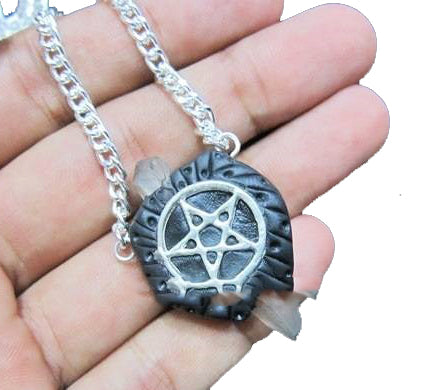 Collier pentacle tibétain avec pointe de cristal - 45mm - NEW121