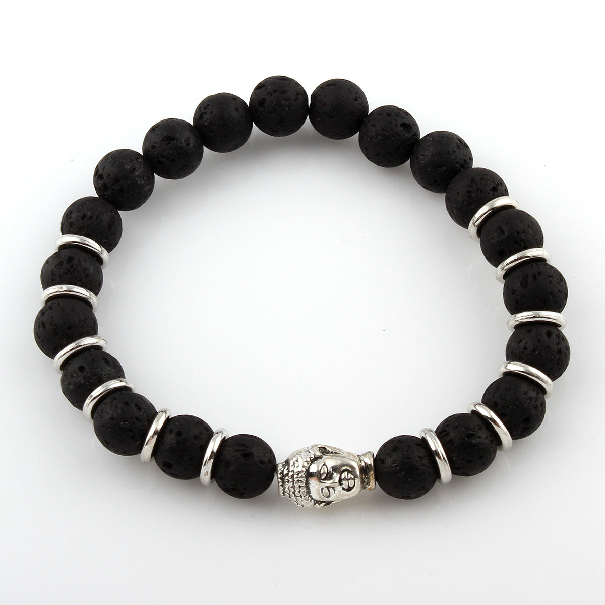 Wrist Mala, Lava & Zinc Alloy, Buddha, antique silver color plated, natural & Buddhist jewelry, 8mm Approx. 7.9inch