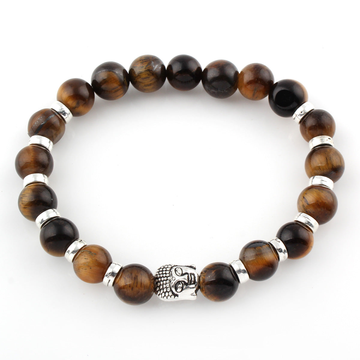 Tiger Eye with Buddha Wrist Mala Bracelet - Antique Silver Color Plated - Natural & Buddhist jewelry - 8mm Approx. 7.9inch - China