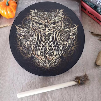 Décor de tambour hibou avec baguette de tambour - 25 x 5 cm - Fabriqué en Chine - NEW822