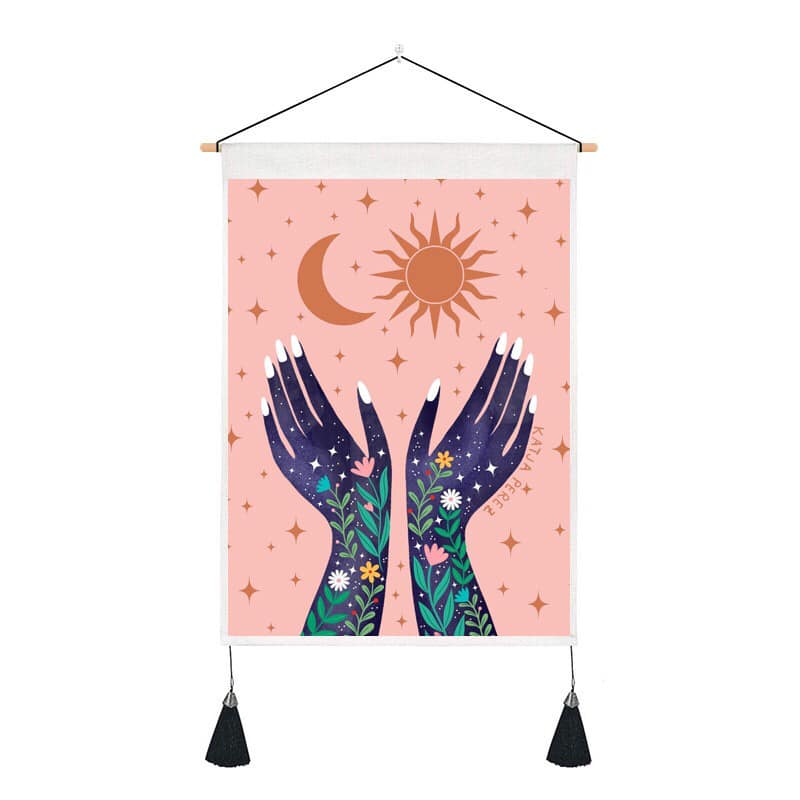Cintre mural pour tapisserie Sun Moon Hands - 13,75 de large x 19,5 pouces de long - 35 × 50 cm - Chine - NEW922