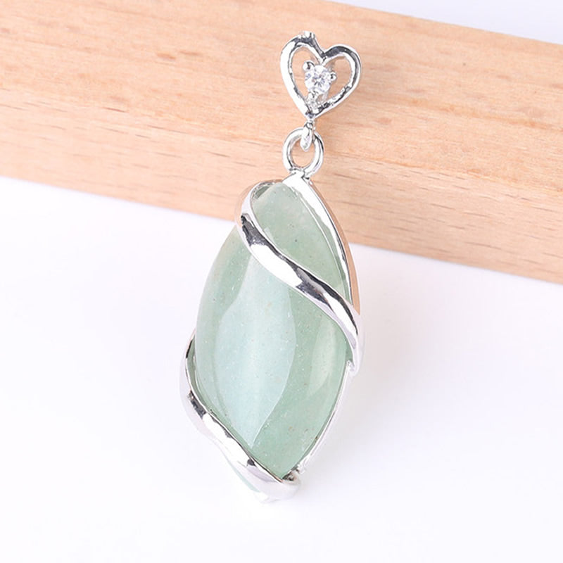 Green Aventurine Gemstone Pendant with Rhinestone - Silver Color Plated Brass - 37x17mm - China - NEW922