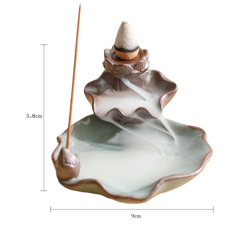 Geyao Good Luck Again and Again - Brûleur d'encens à refoulement en porcelaine - Marron avec glaçure verte - 6x9cm - Chine - NEW922