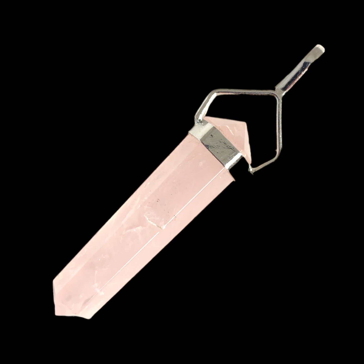 Pendentif Quartz Rose Double Pointe - 40mm 10 grammes - Plaqué Couleur Platine - NEW1021