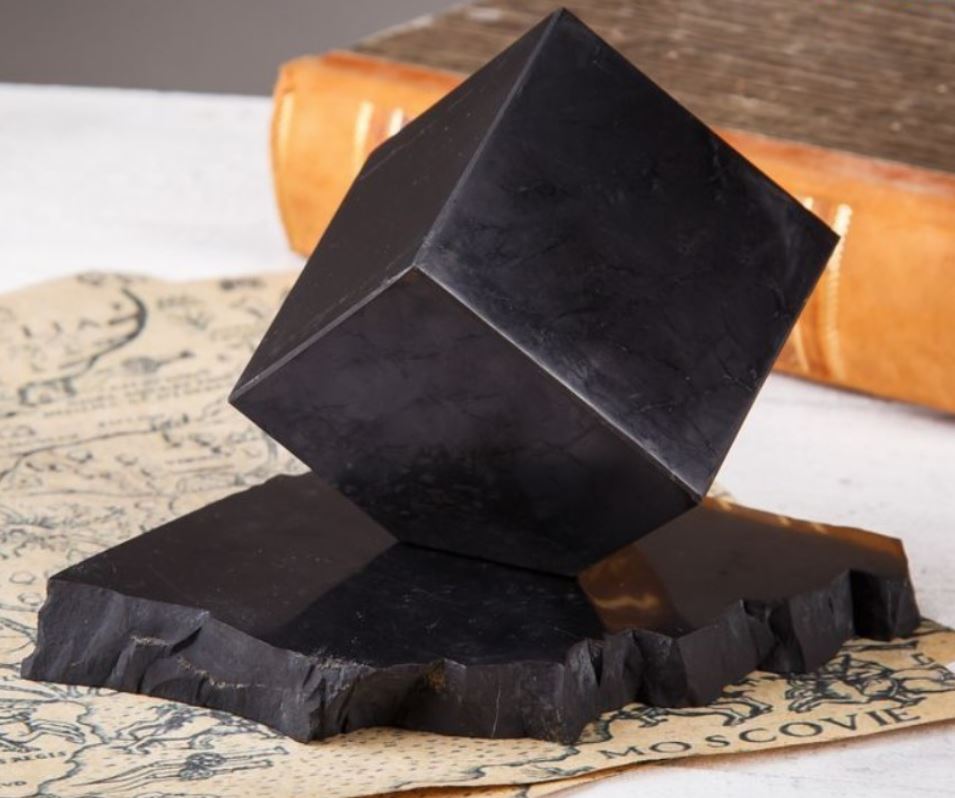 Shungite Polished Cube 5x5cm on Stand - NEW122