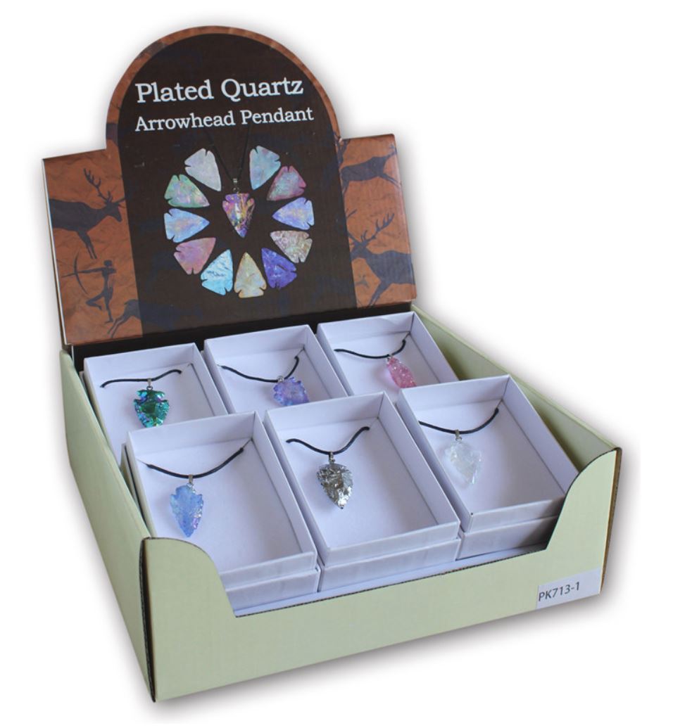 Titanium Arrowhead Crystal Necklaces in Box with Display Box 12 pc