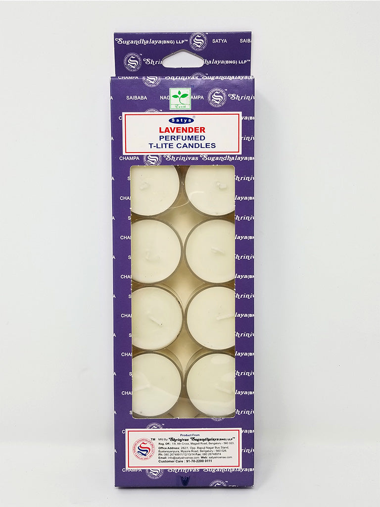 Satya LAVENDER T-Lite Candles - 12 per pack - made with pure LAVENDER Oil - NEW1020