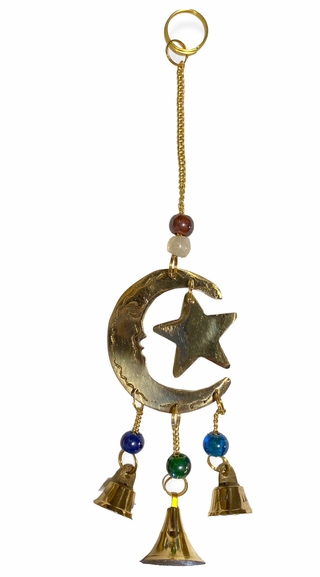 Star & Moon Design Brass WIND CHIME - 9 inch - India - NEW922