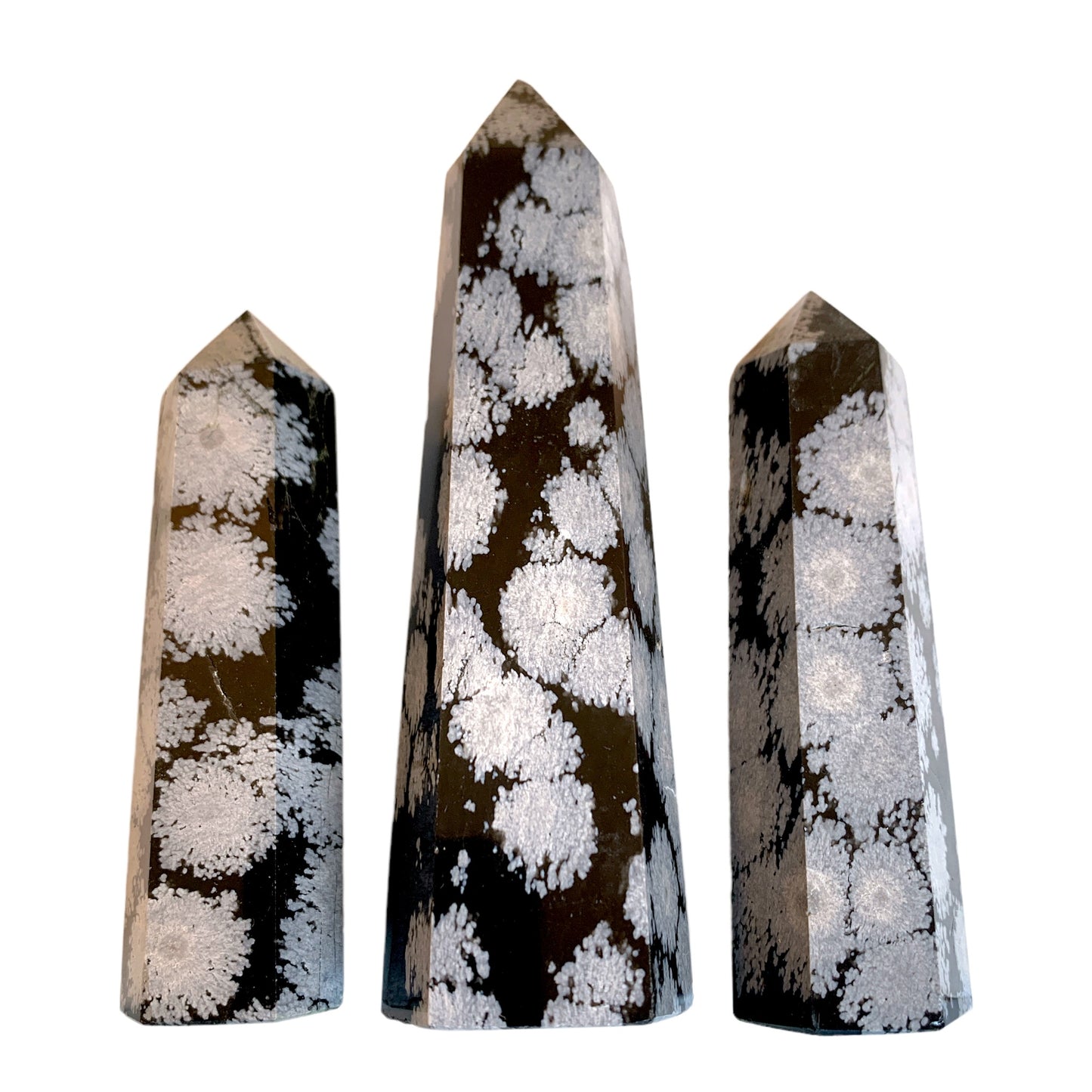 Snowflake Obsidian Polished Points - 3 à 6 pouces - prix au gramme - Chine - NEW822