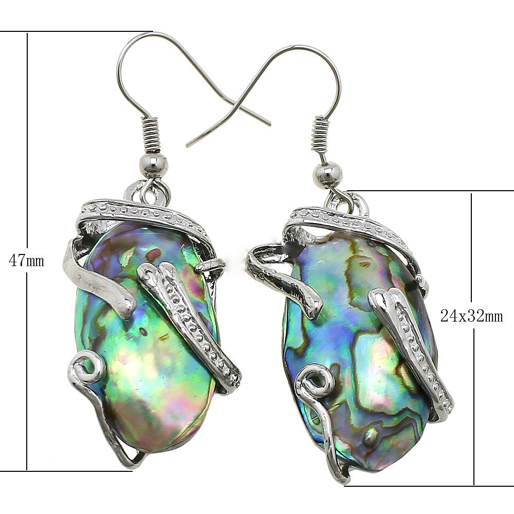 Abalone Shell Earrings Brass platinum color plated - NEW222