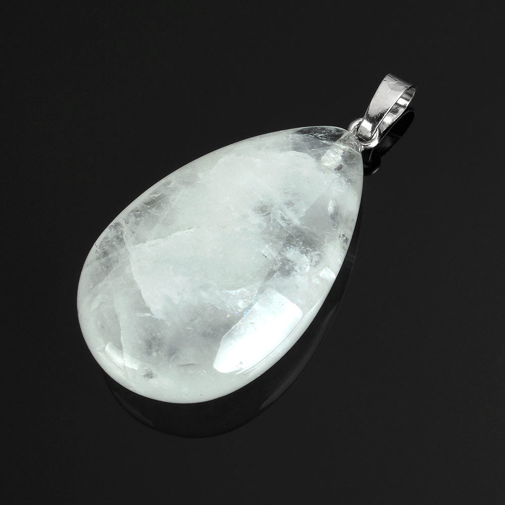 Clear Quartz Teardrop Pendant - Platinum Colour Plated