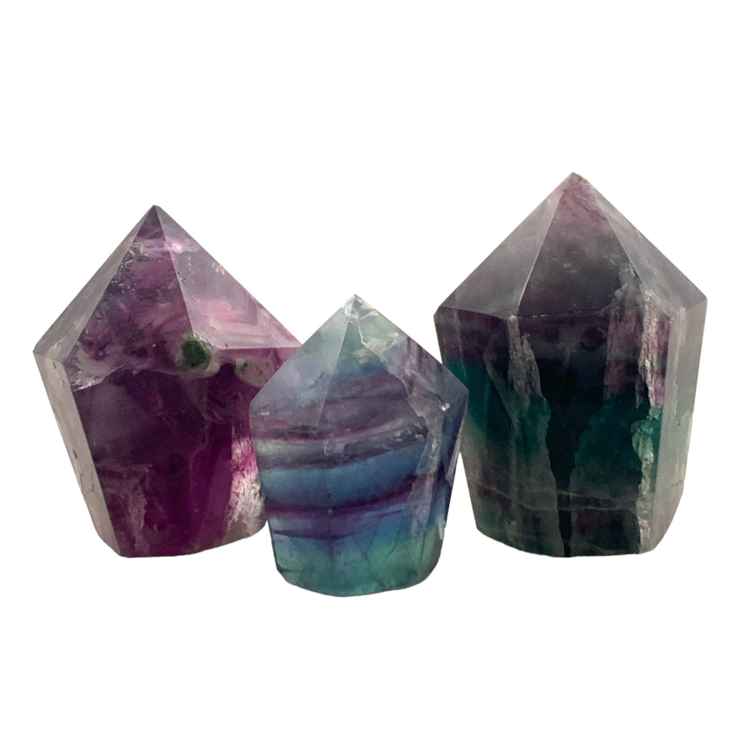 Pointes de cupcake polies en fluorite verte et violette - 1,5 à 3,5 pouces - Prix par gramme - NEW622