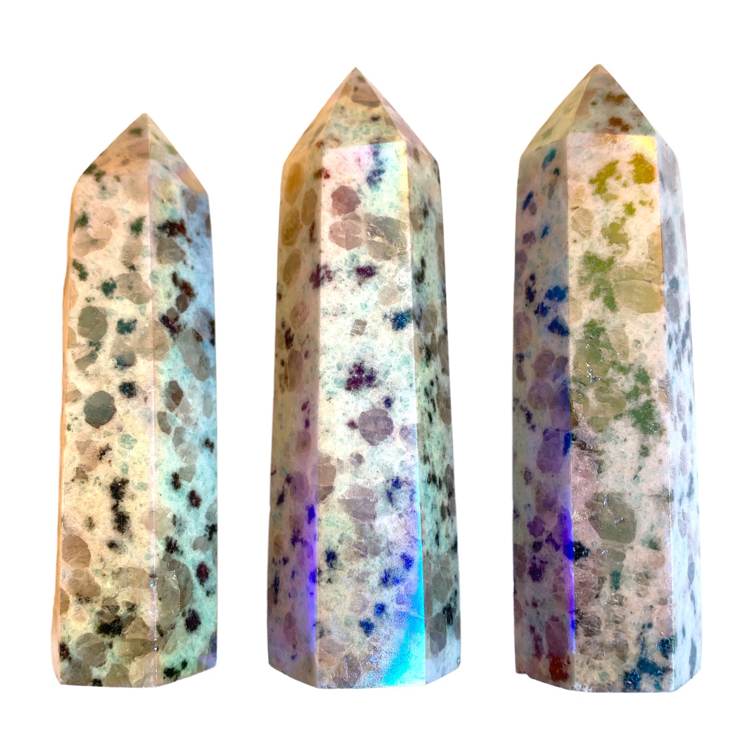 Kiwi Jasper Polished Aura Points - 4 pouces - Prix par gramme - NEW722