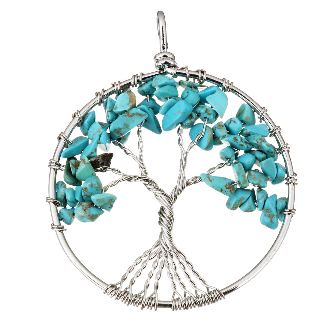 Pendentif Arbre de Vie Turquoise Vert - Laiton - Plaqué - Rond