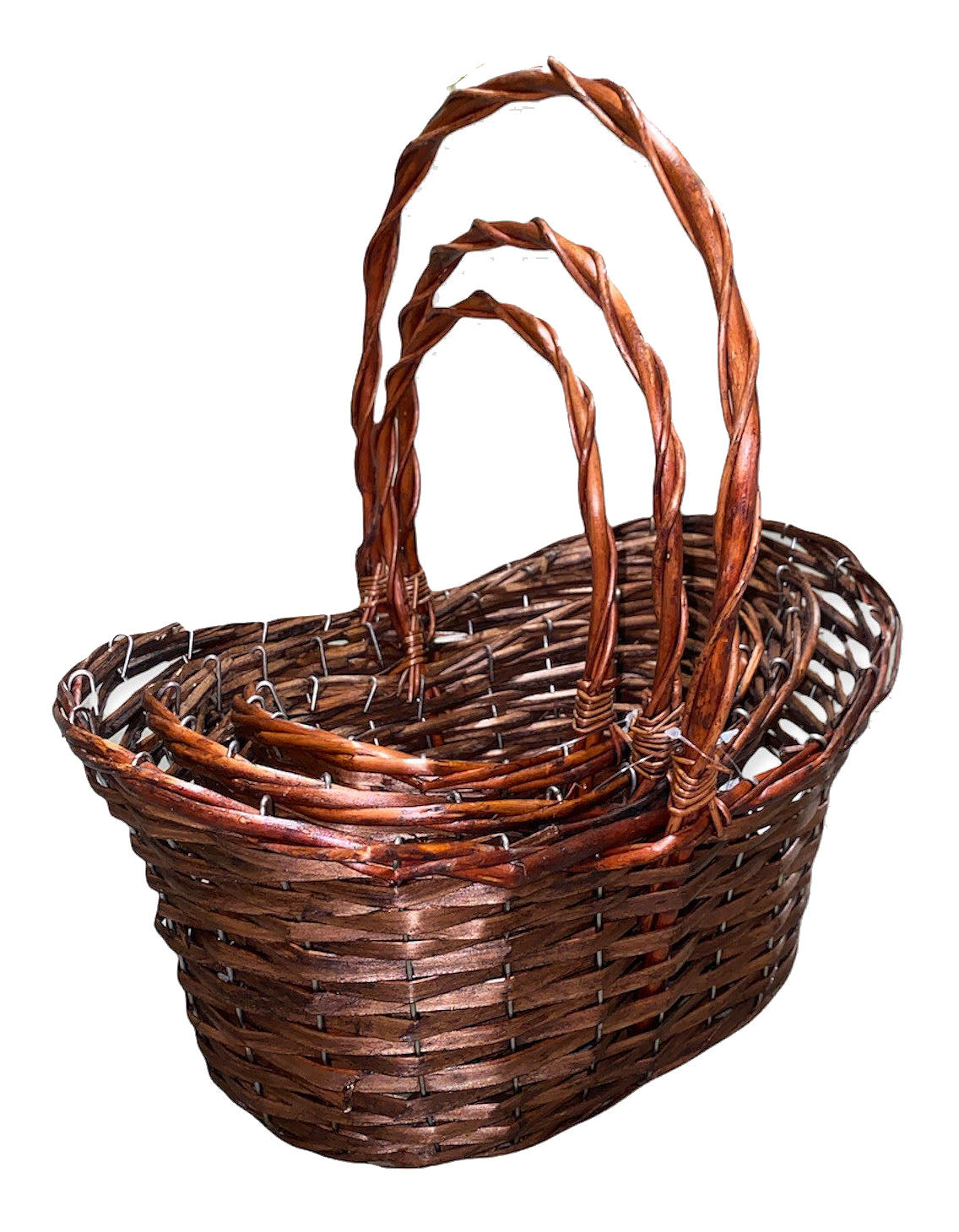 Set of 3 Oval Split Willow Baskets - LG 14 x 10 x 6 inch deep - NEW222 - Large 35x25x15 cm -
Medium 30x20x13 cm -
Small 25x15x11 cm