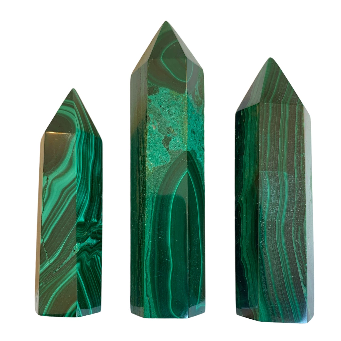 MALACHITE Polished Points - 45-70mm - Price per gram - China - NEW622
*****one 95 gram polished point left in stock*****