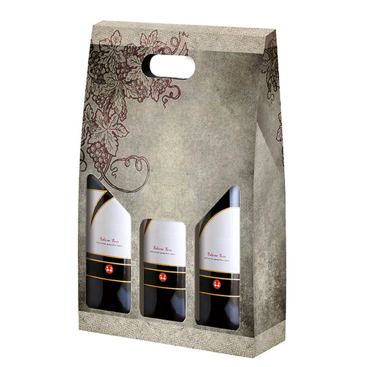 Wine Poetry- Poesia di Vino Design Triple WINE Bottle Carriers 750ml CORRUGATED (20 per case)