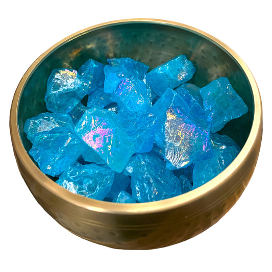 Quartz Chunks Aura Teal Yellow Finish - 1.5 to 2.5 inch - per gram - India - 500 gram minimum - China - NEW223
