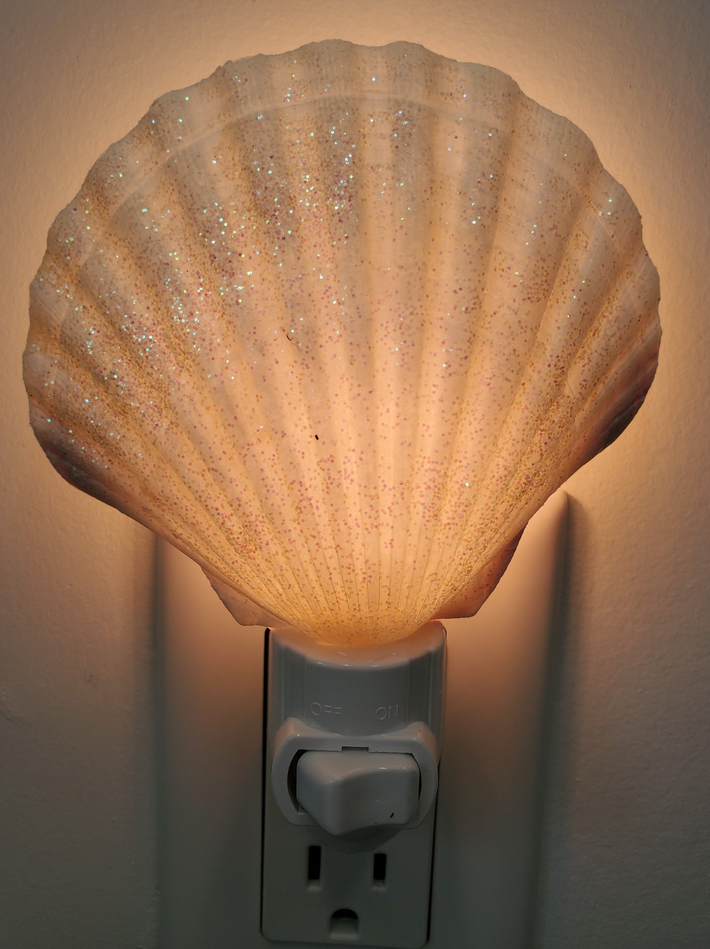 WHITE SCALLOP W/SHELLS & GLITTER NIGHTLIGHT