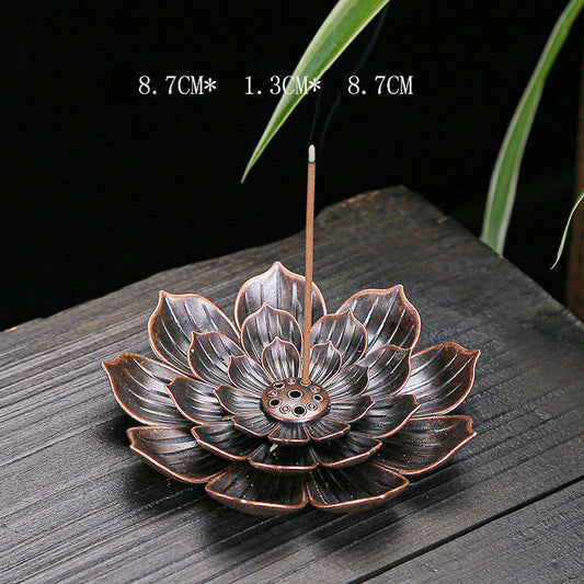 Lotus Brass Incense Burner - Antiqued Brown - 8.3 cm