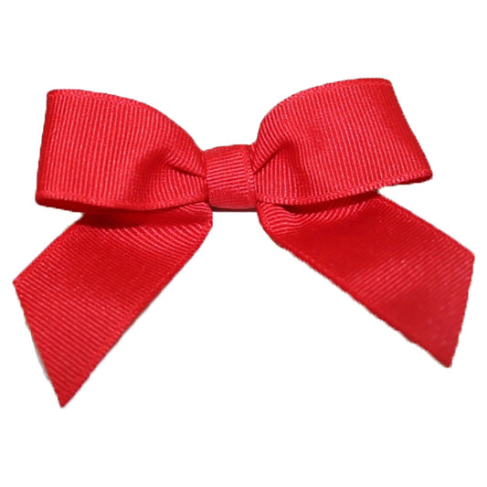 Pack of 100 Red GROSGRAIN TWIST TIE BOWS - LARGE - 2 LOOPS x 3-1/4in Span, 2 TAILS x 2in x 7/8in RIBBON WIDTH & 5in TWIST TIE