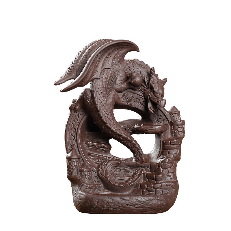 Porcelain Dragon on Open Bridge Brown - Backflow Incense Burner - 170 x 70 x 125 mm