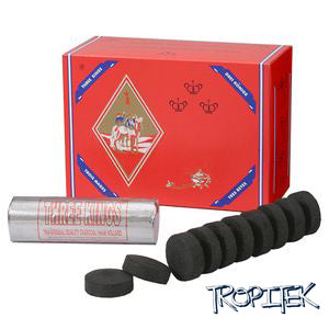 3 King Charcoal - Box of 10 Rolls - 33 mm dia. tablets - India -