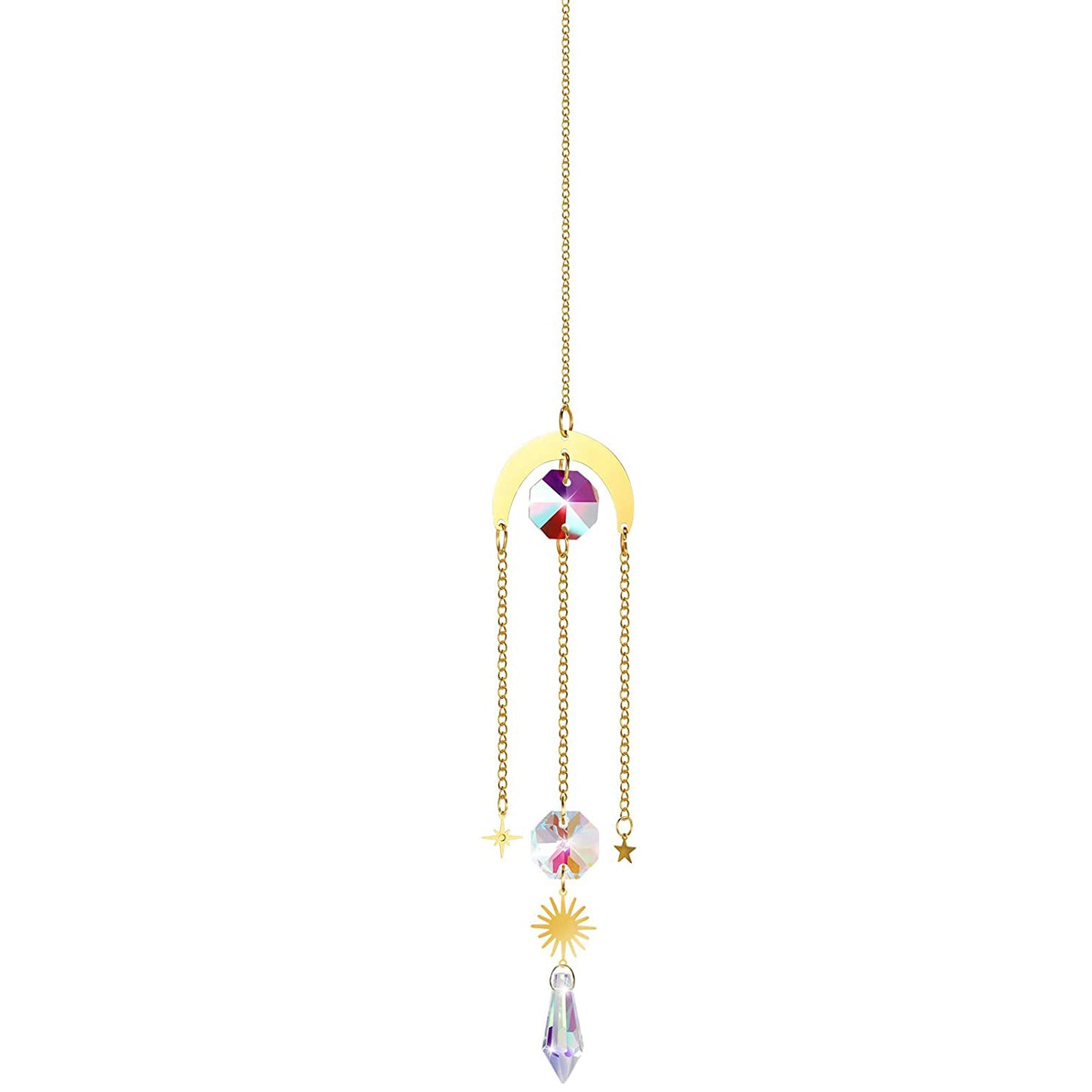 K9 Aura Crystal Hanger Suncatcher Crescent Moon Stars Sun Brass Color Twinkle Hanger - China -