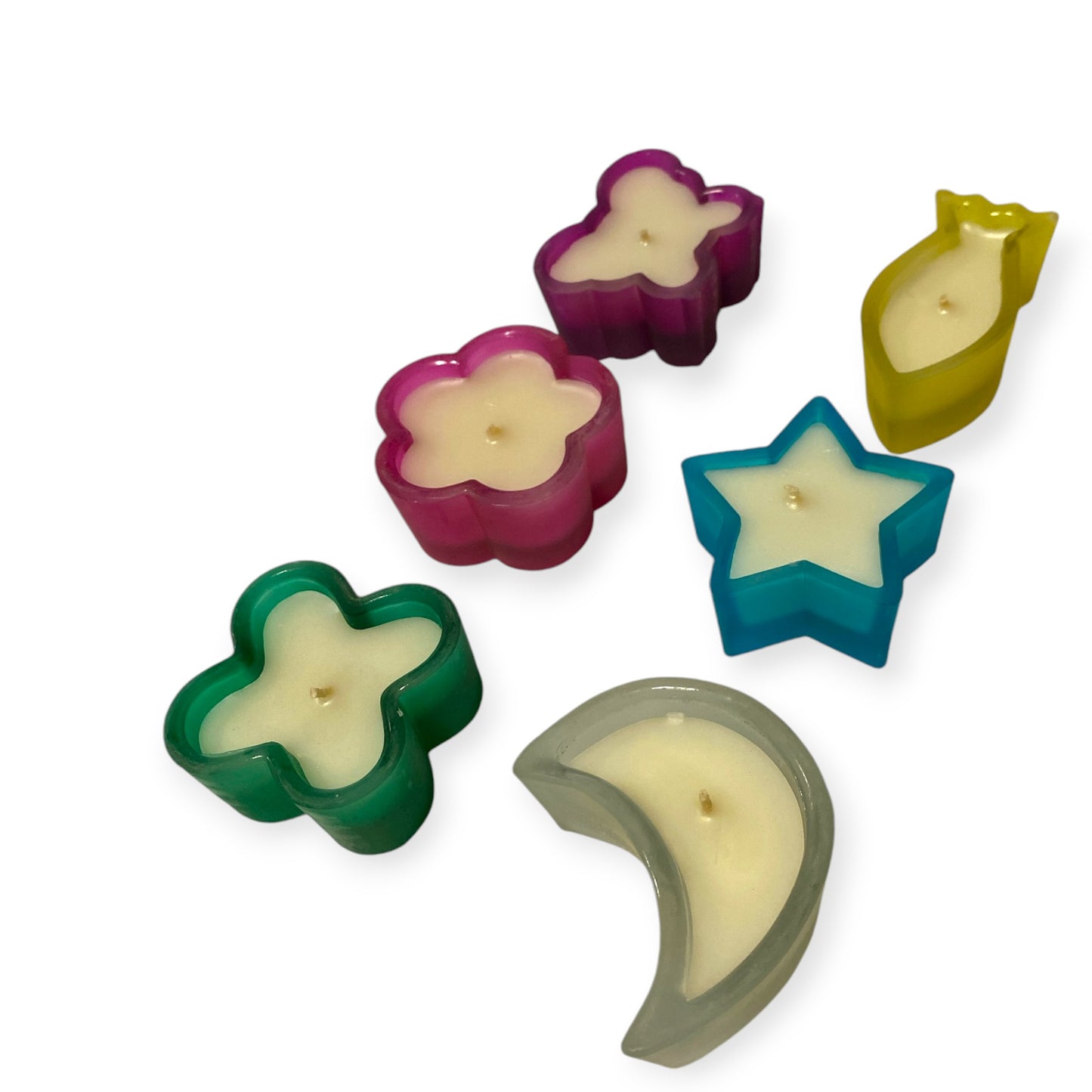 Frosted Glass CANDLES - ASSORTED SHAPES SET of 6 LARGE 2.5 to 3 inch