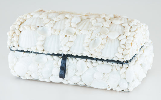 WHITE SEASHELL PIRATE CHEST Treasure BOX - 8.5 x 10 inch