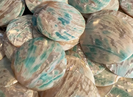 1 inch Blue Abalone Shells - 25mm  Polished Rounds - one 2mm Hole - 2mm Thick - USA