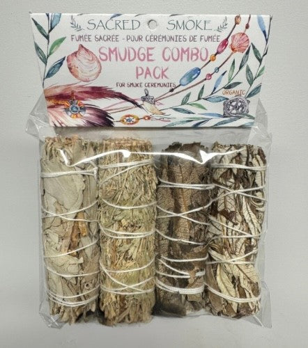 Lot de 4 Bâtons de Smudge Assortis - Sauge Blanche - Sauge Bleue - Yerba Santa Dark &amp; ​​Light - Sacred Smoke