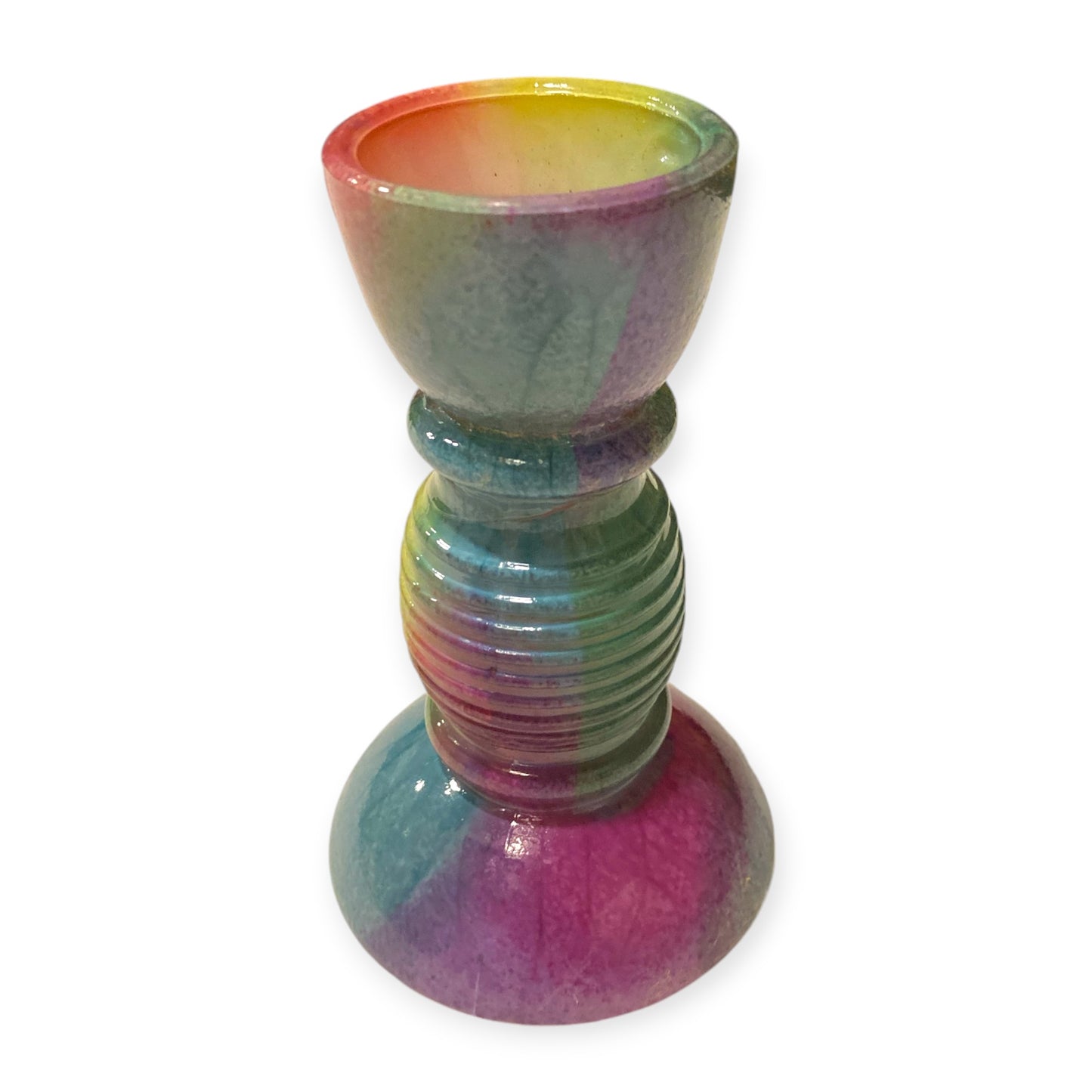 CANDLE STICK Holder MULTI COLORED GLASS 5 inch tall - 6 per case