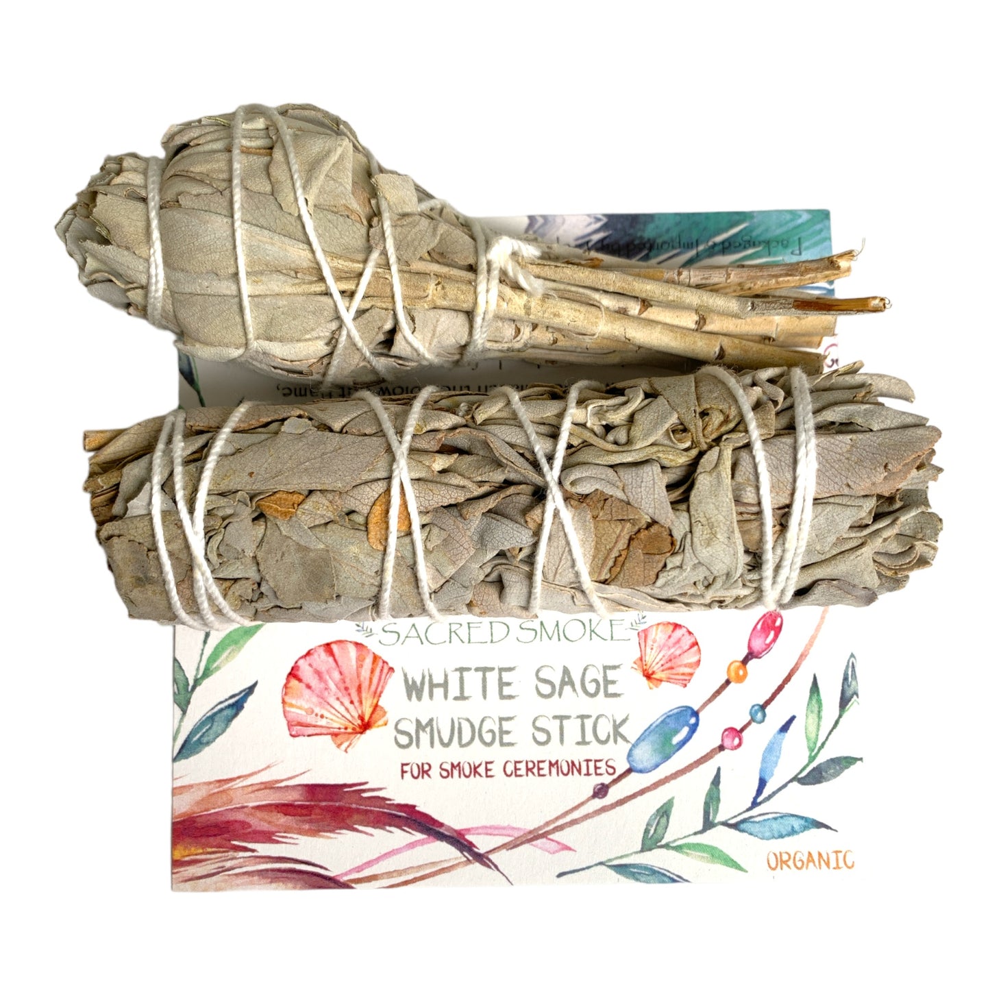 PK of 2 WHITE SAGE 4 inch  Torch & Straight Smudge Stick Packaged with Header