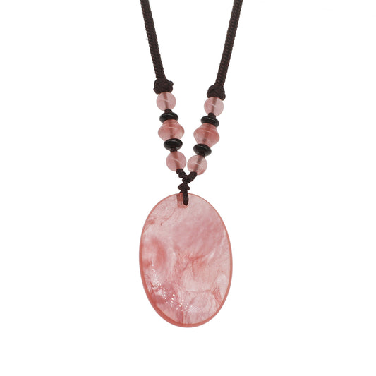 Pendentif ovale en quartz rose avec collier - 42x28x6mm - Longueur 12 pouces - 28g - NEW1021