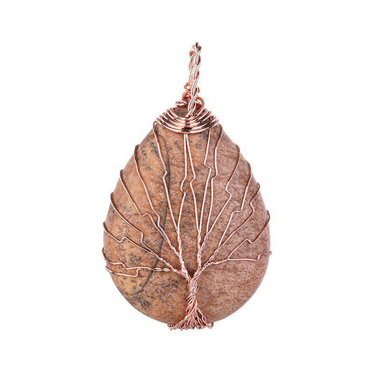 Photo Jasper Arbre de Vie Pendentif - Larme - Plaqué Or Rose