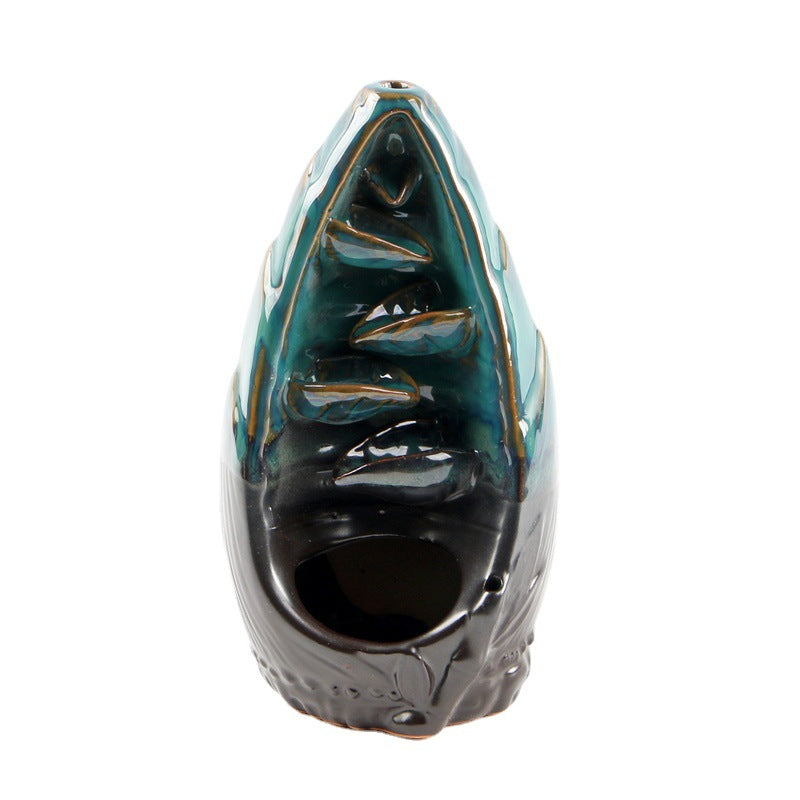 Cone Shape Backflow Incense Burner Ceramic Blue Green Glaze - 8x7x15 cm - NEW324