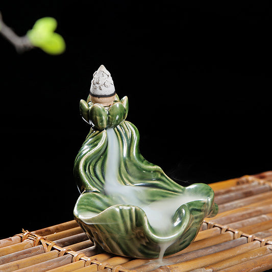 Backflow Incense Burner Ceramic - Green Glaze - 10.5x7.8cm - NEW424