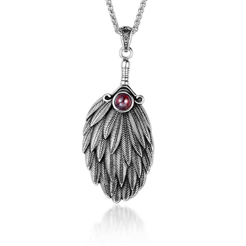 Pendentif plume en titane nordique en acier inoxydable style punk poli avec strass 76,5 mm x 34,2 mm