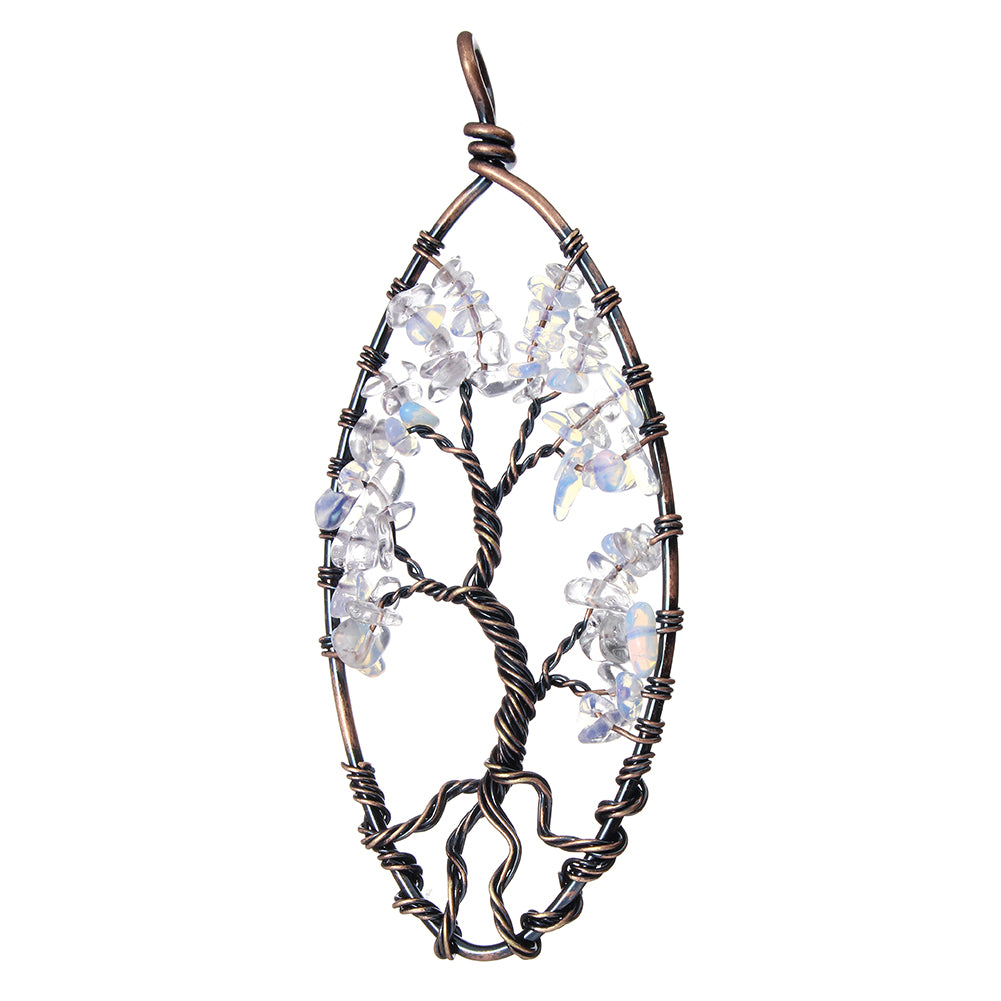 Pendentif Arbre de vie - Laiton avec pierre gemme d'opale de mer, plaqué cuivre antique