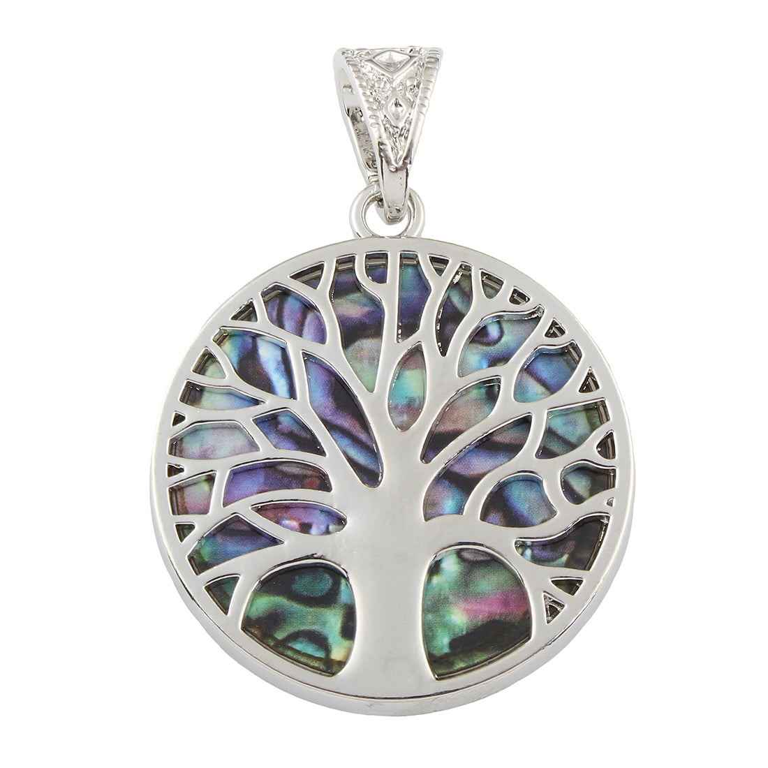 Pendentif arbre de vie en coquille d'ormeau - Plaqué couleur platine