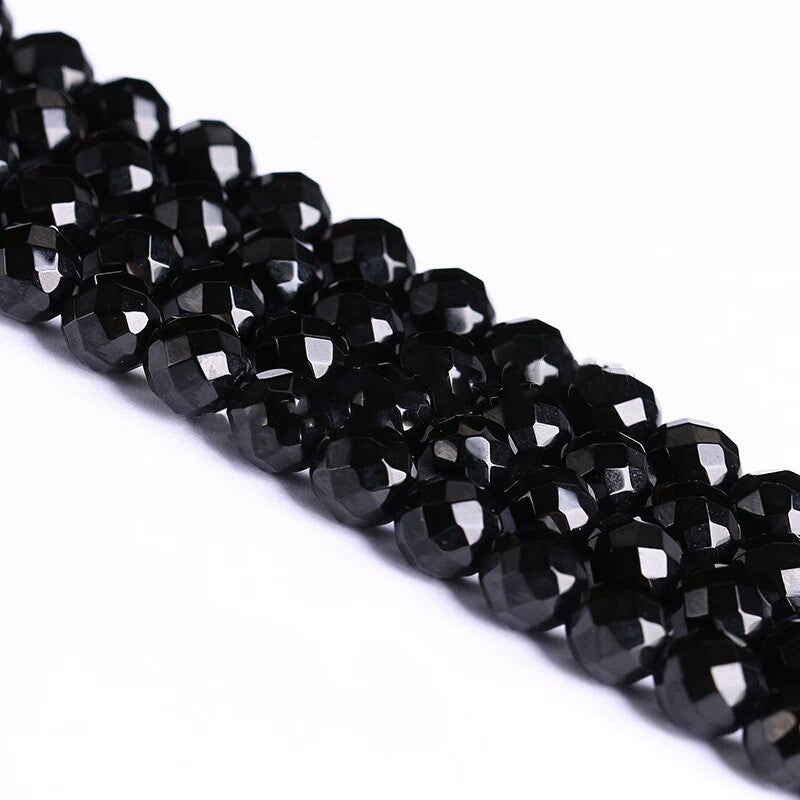 4mm Black Agate Facetted Round Beads - about 95 beads Per strand 14 inch Long - 10 grams - NEW424