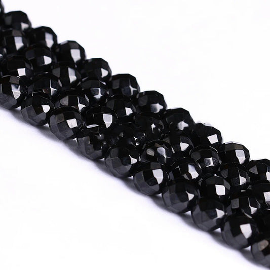 8mm Black Agate Facetted Round Beads - about 48 beads Per strand 14 inch Long - 10 grams - NEW424